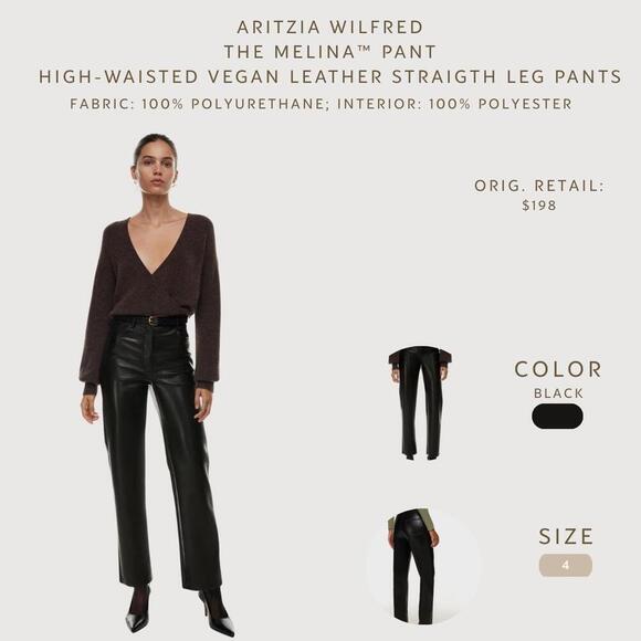 Pants - Aritzia Wilfred The Melina™ Pant High-Waisted Vegan Leather Straight Leg Pants